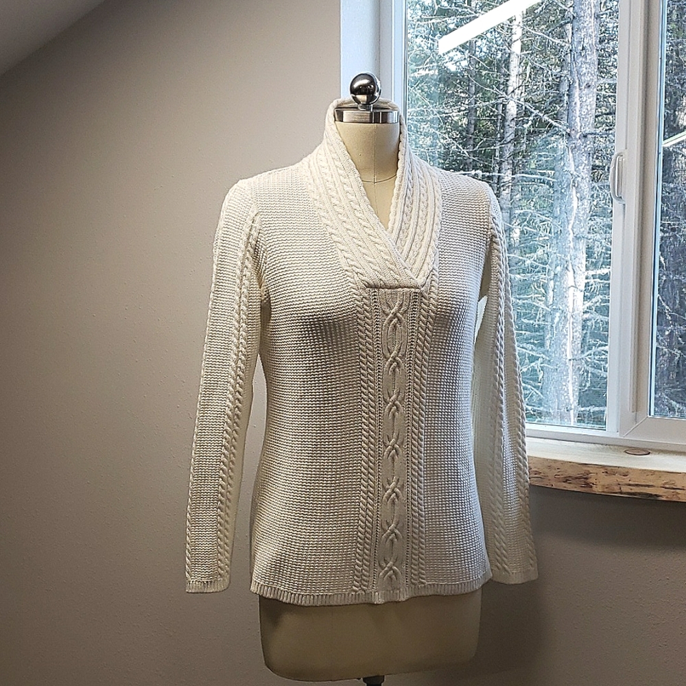 White Scarf Collar Sweater